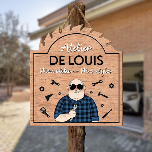5129QFR2 plaque en bois personnalisee a suspendre atelier de papa 5129qtmtb