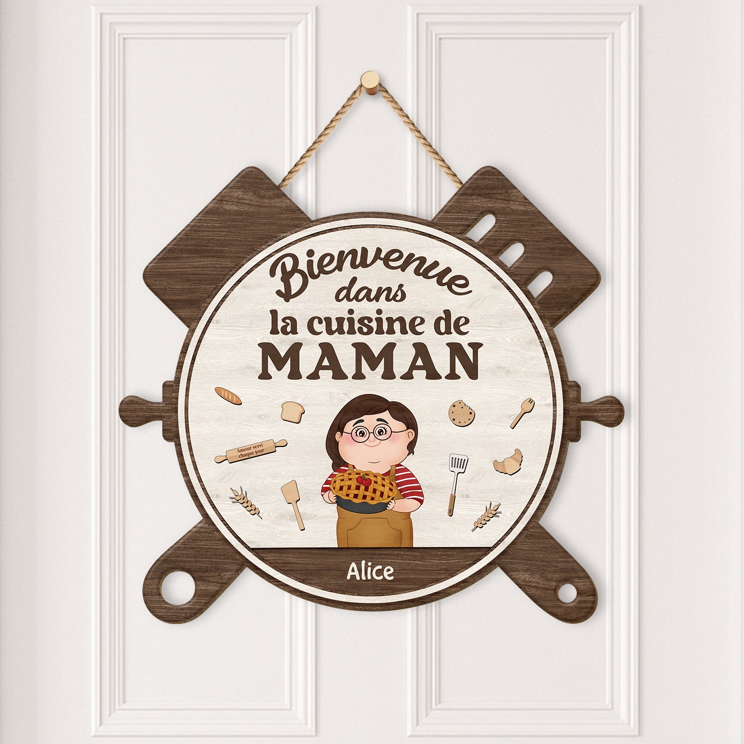 5131QFR2 plaque en bois personnalisee a suspendre bienvenue dans la cuisine de mamie 5131qt6na