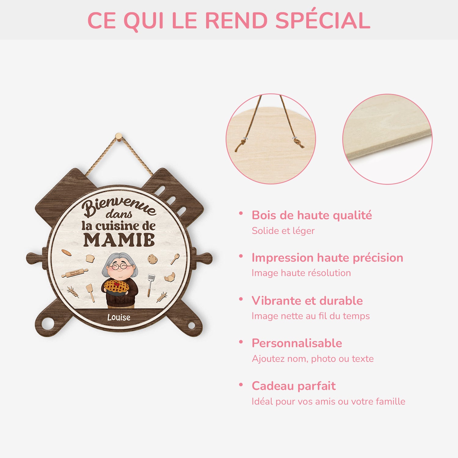 5131QFR4 plaque en bois personnalisee a suspendre bienvenue dans la cuisine de mamie 5131qt6na