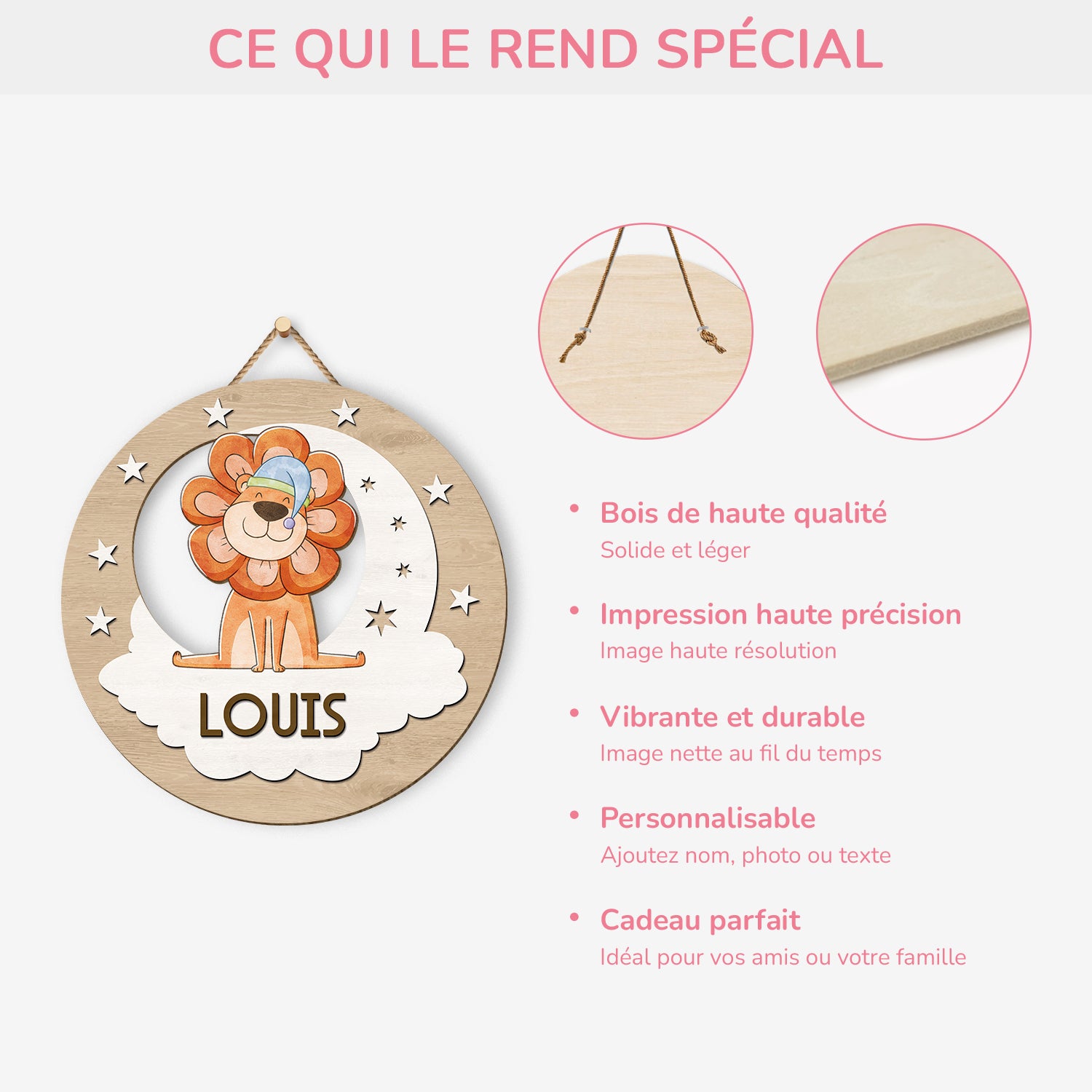 5134QFR4 plaque en bois personnalisee pour enfant a suspendre reves d_animaux 5134q8ynk