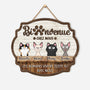 5135QFR1 plaque en bois personnalisee avec chat rigolo a suspendre bienvenue chez nous 5135qkynd