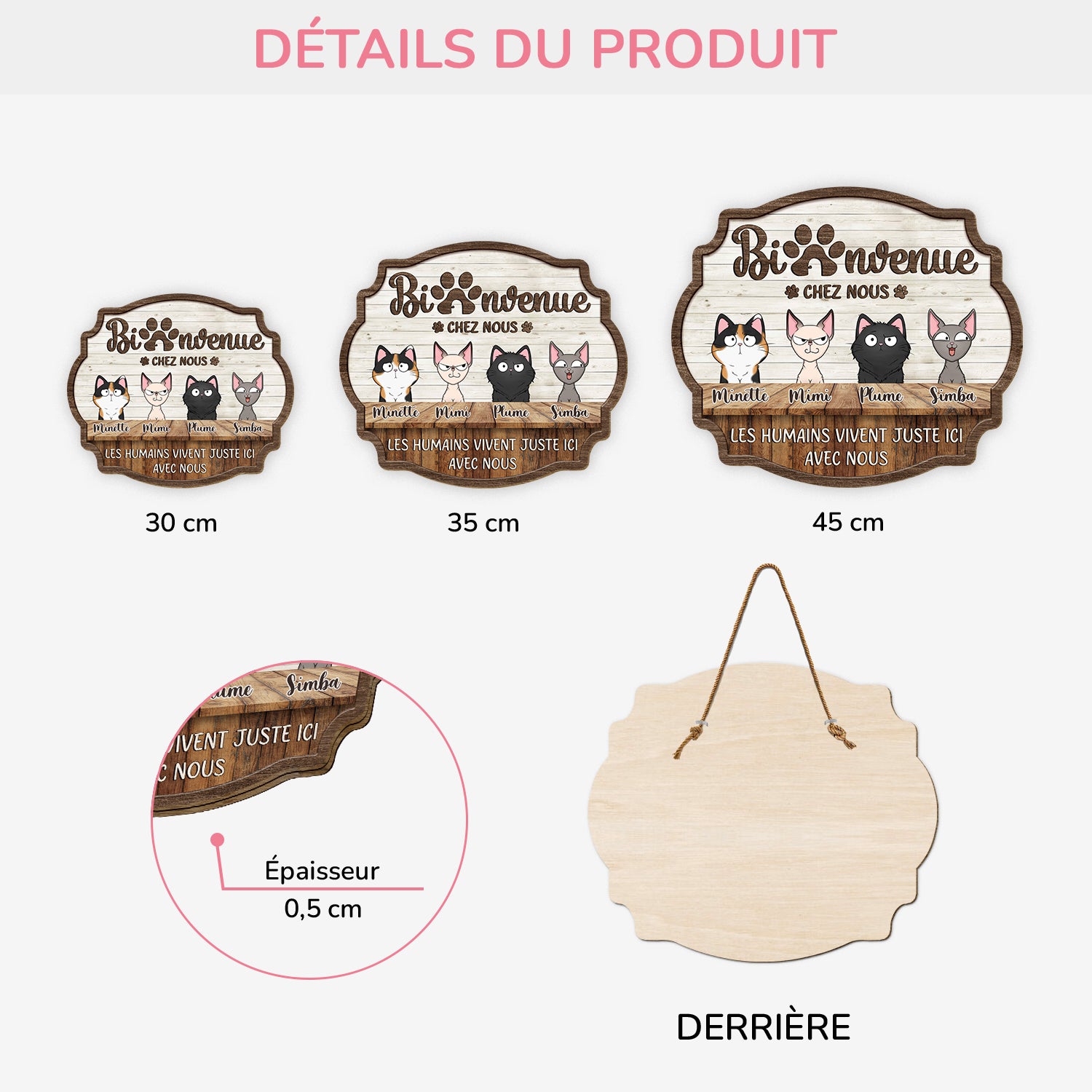 5135QFR3 plaque en bois personnalisee avec chat rigolo a suspendre bienvenue chez nous 5135qkynd