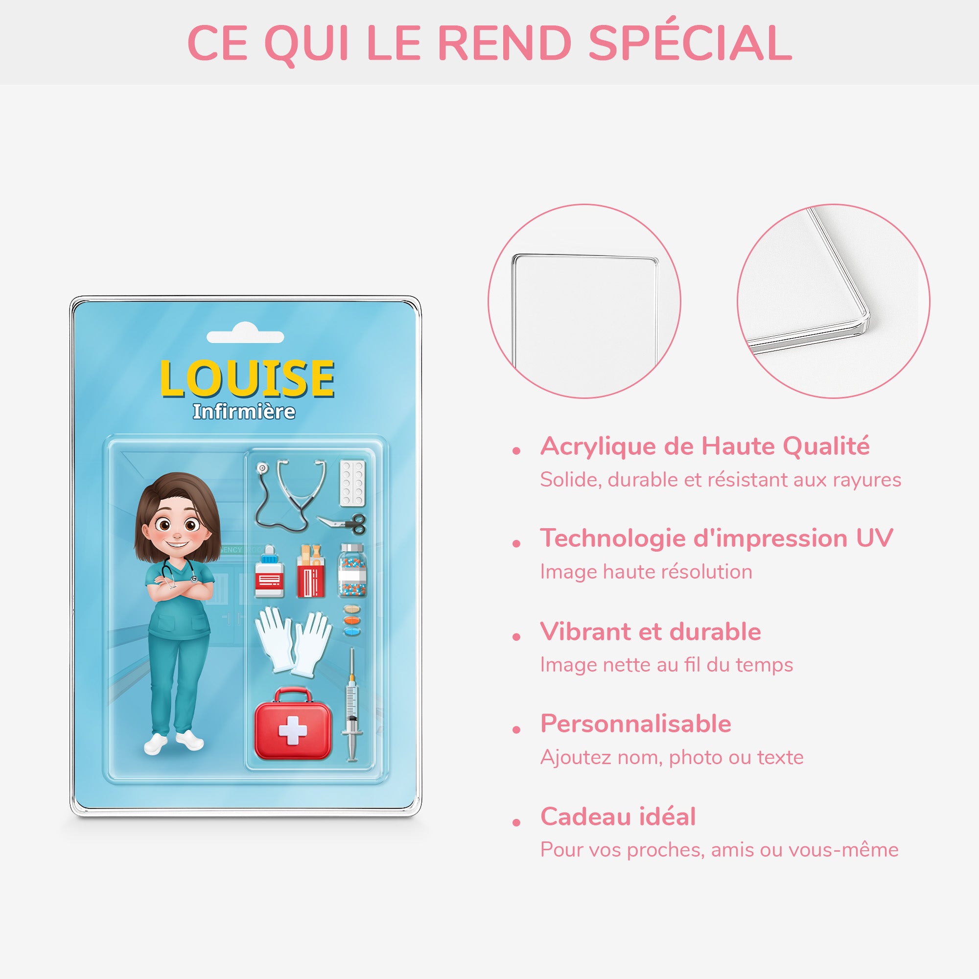 5161RFR4 plaque en acrylique personnalisee avec prenom infirmiere design cartoon 5161r3hmn