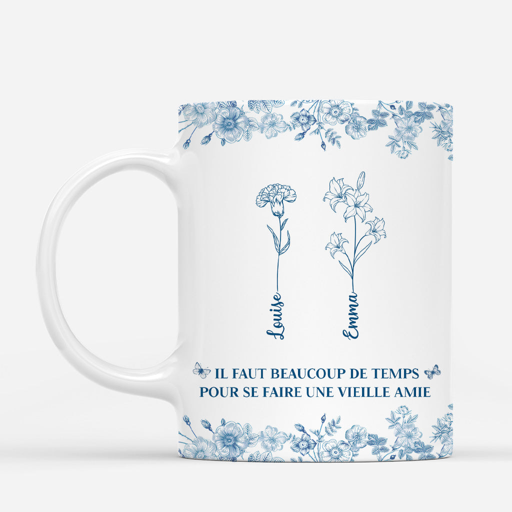 5193MFR1 mug personnalise meilleure amie une vieille amitie florale style blue toile 5193m3yaf