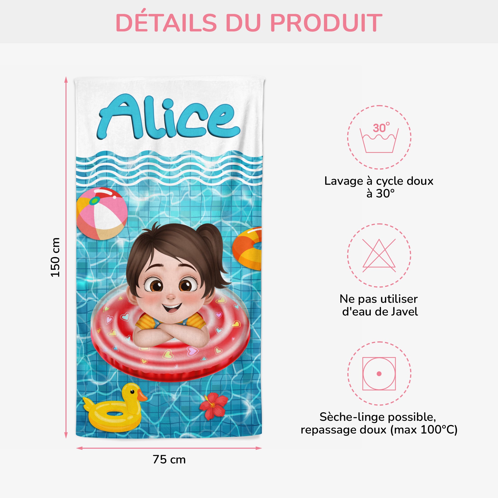 5196BFR3 serviette de plage personnalise pour enfant design cartoon mignon 5196b8gnk