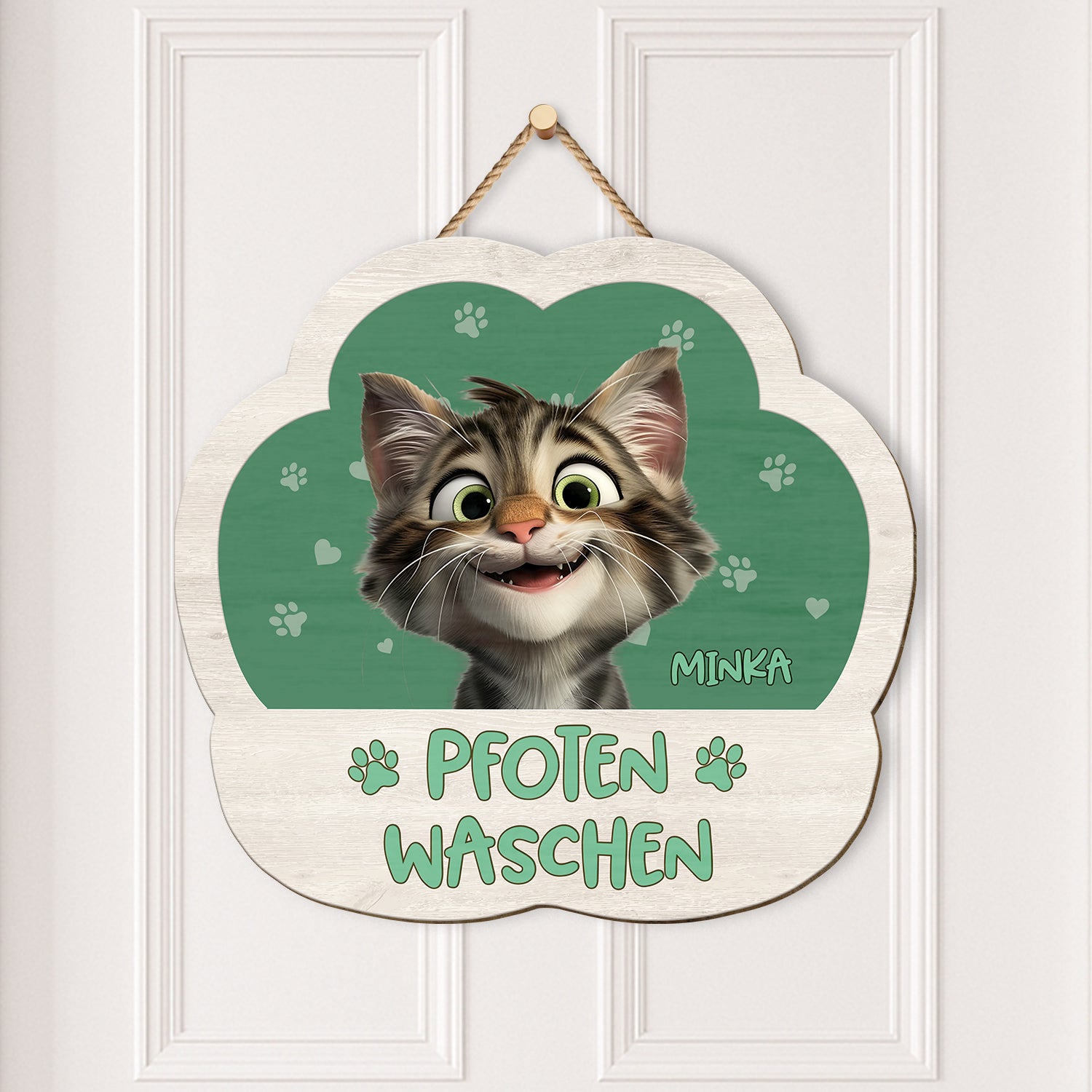 5214QFR2 plaque en bois personnalisee a suspendre avec chat lave tes pattes 5214qk6nd