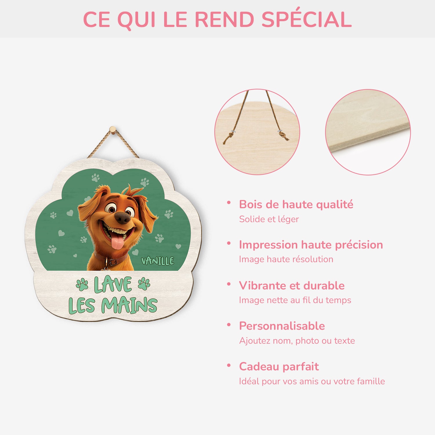 5214QFR4 plaque en bois personnalisee a suspendre avec chien lave tes pattes 5214qk6nc