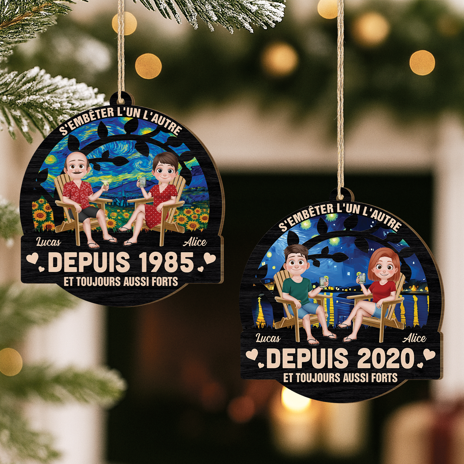 5216OFR2 ornement noel en bois a 1 couche personnalise pour couple homosexuel sembeter lun lautre 5216o3mmg