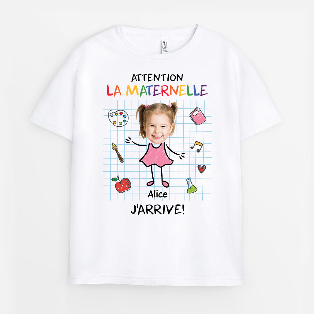 5218AFR1 t shirt enfant personnalise avec visage attention jarrive 5218a36tk