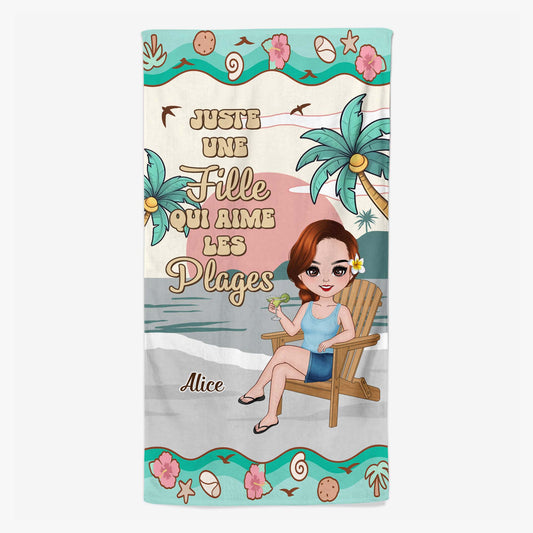 5222BFR1 serviette de plage personnalise juste une fille qui aime les plages 5222btkta