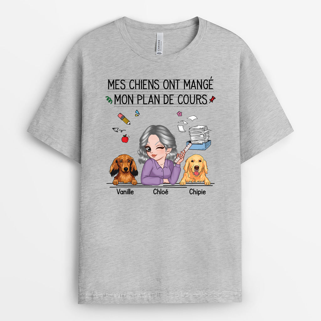 5223AFR2 t shirt personnalise maitresse mon chien a mange mon plan de cours 5223atgat