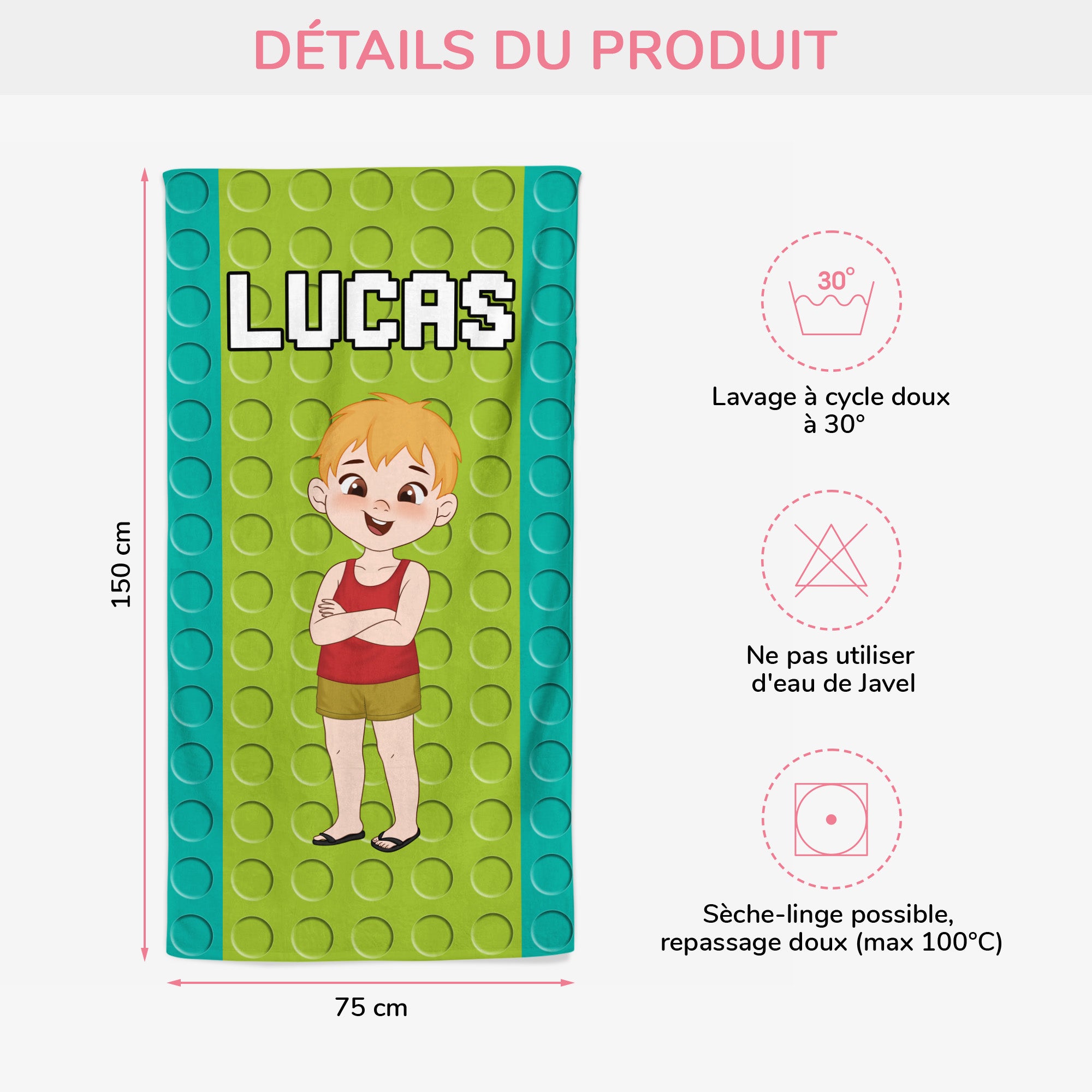 5226BFR3 serviette de plage personnalise pour enfant design lego 5226bt6mk