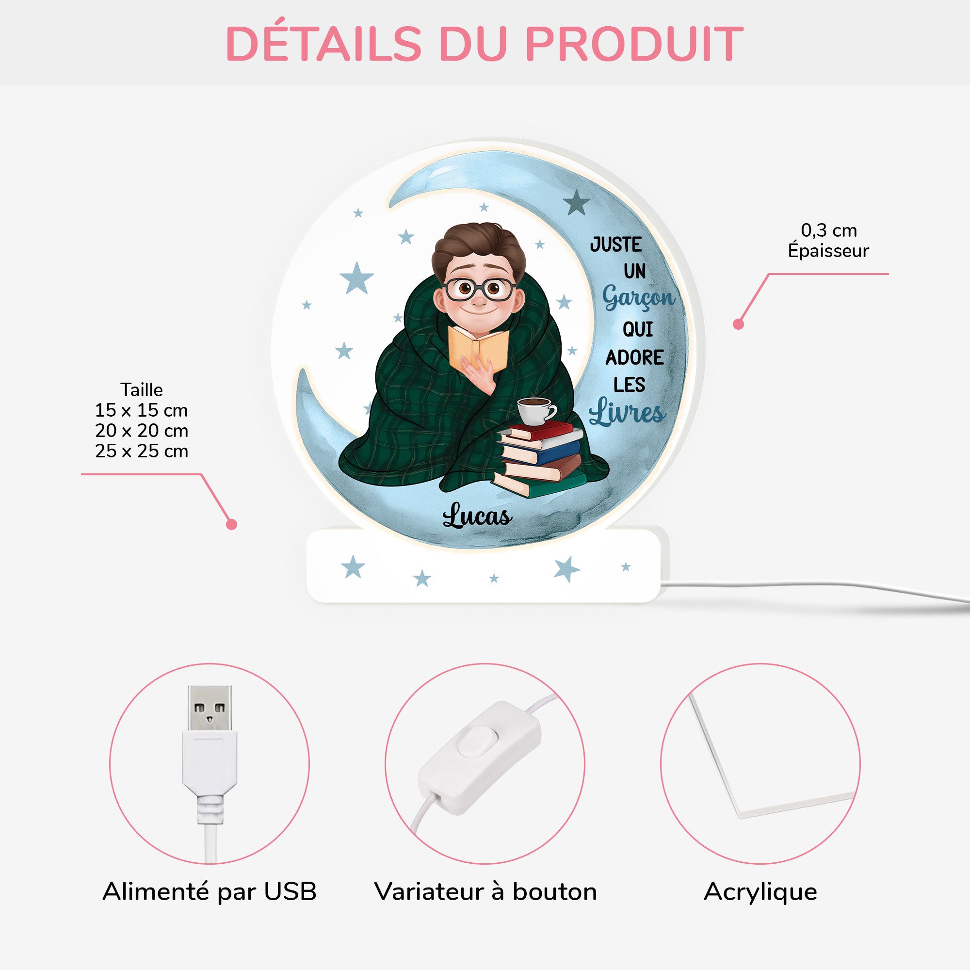 5229LFR3 veilleuse personnalisee juste une fille qui aime les livres 5229lkvtb