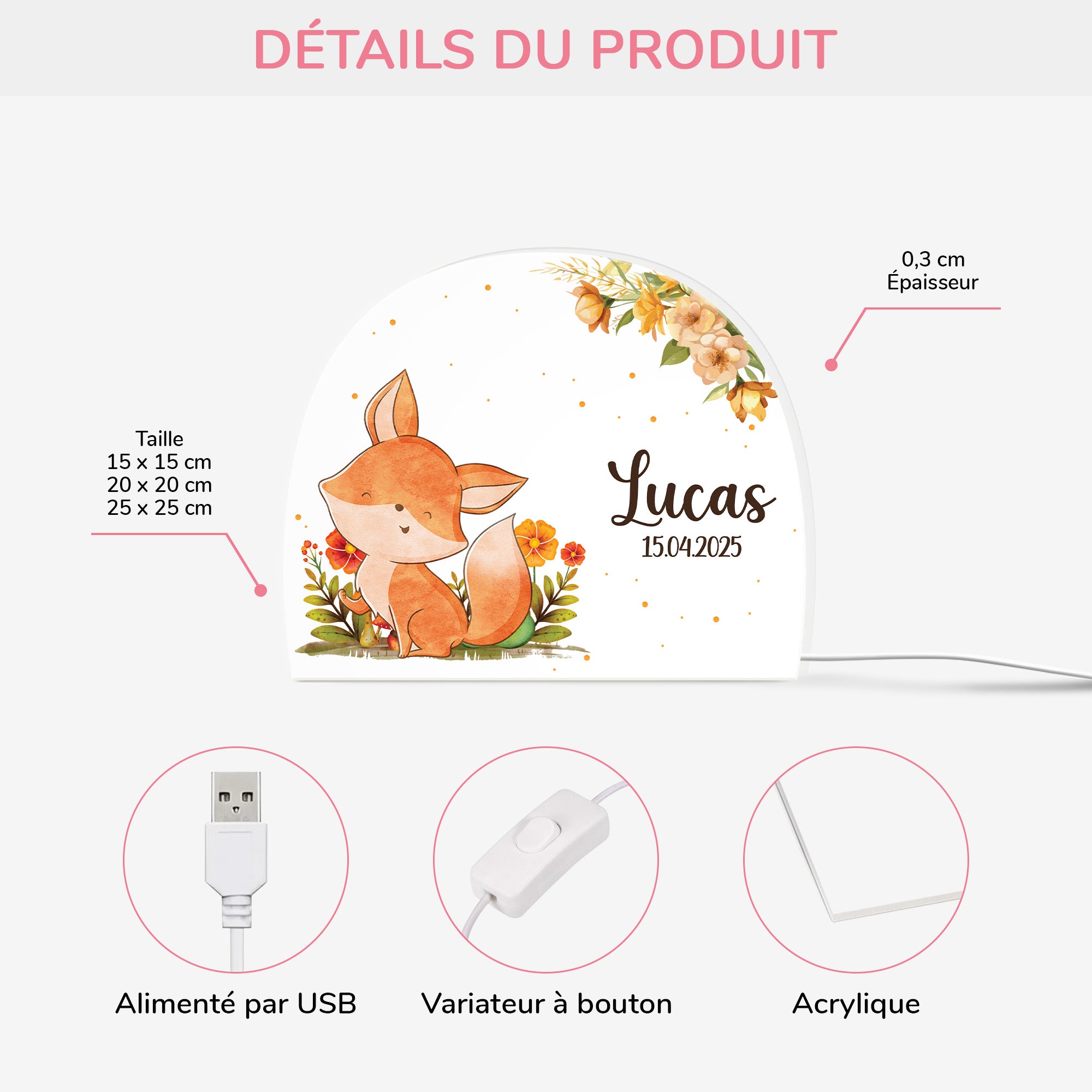5244LFR3 lightbox personnalisable pour enfant petit cerf 5244l8lzk