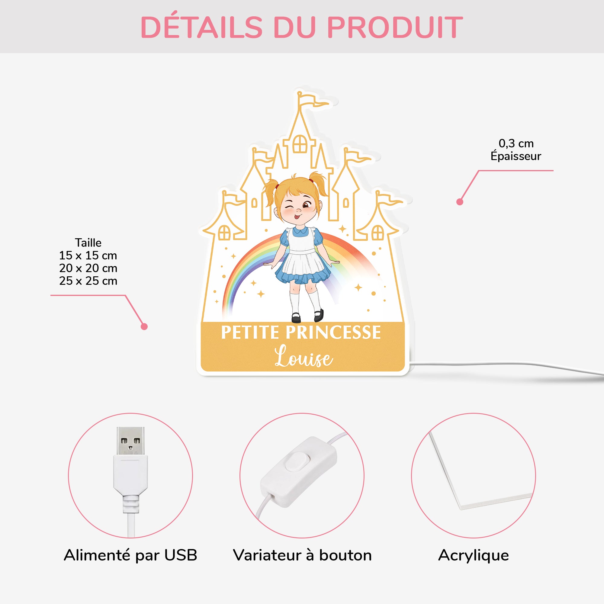 5248LFR3 lightbox personnalisable pour fille petite princesse 5248lkgzk