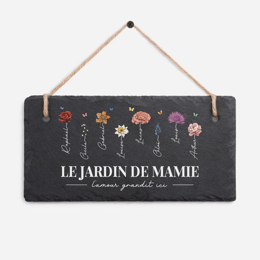 5249AFR1 ardoise de jardin decorative personnalisee_ le jardin de maman et mamie 5249aetpta
