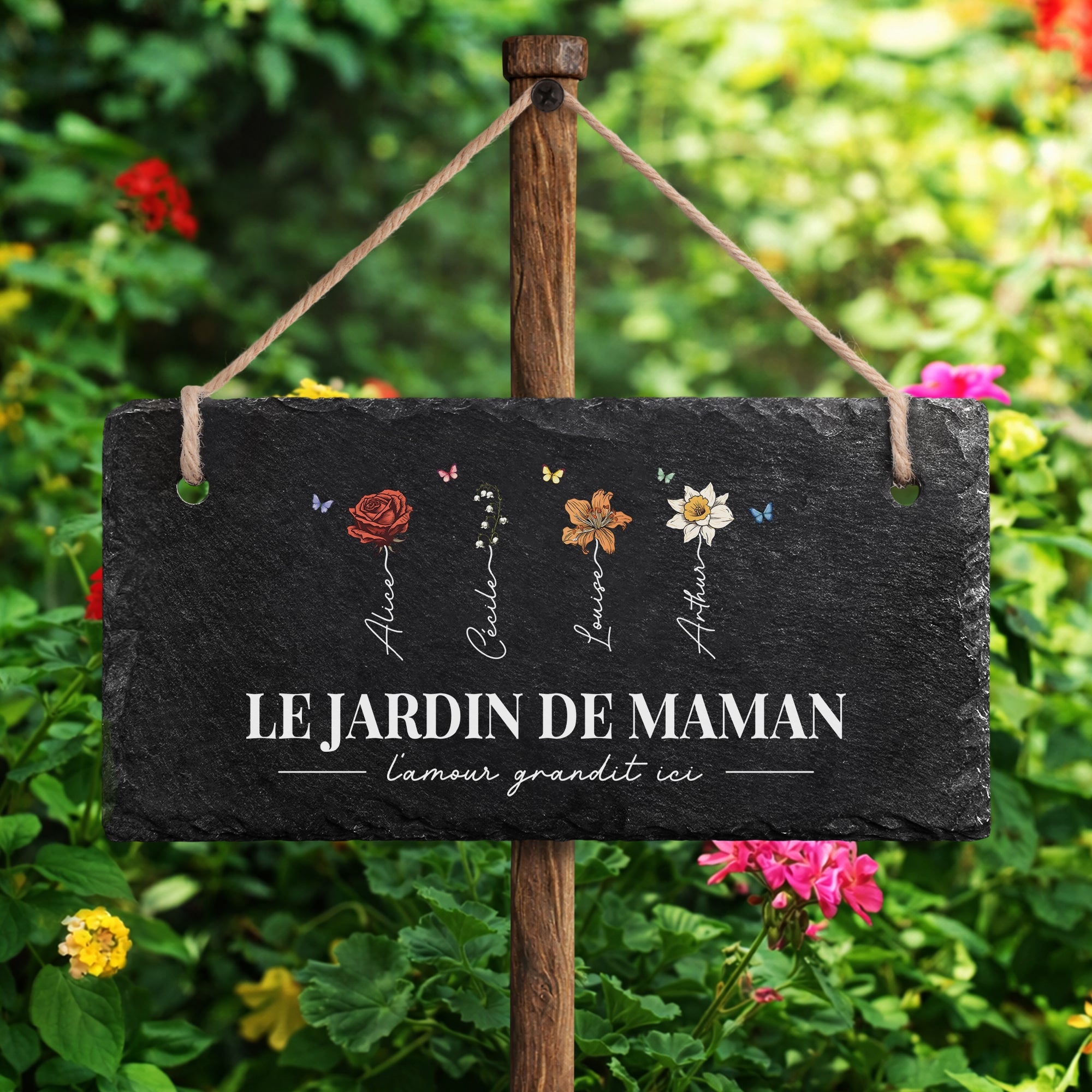 5249AFR2 ardoise de jardin decorative personnalisee_ le jardin de maman et mamie 5249aetpta