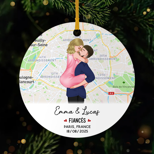 5254OFR1 ornement ceramique personnalise couple fiances avec carte geographique 5254oku7g