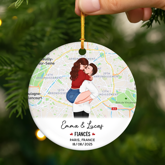5254OFR2 ornement ceramique personnalise couple fiances avec carte geographique 5254oku7g