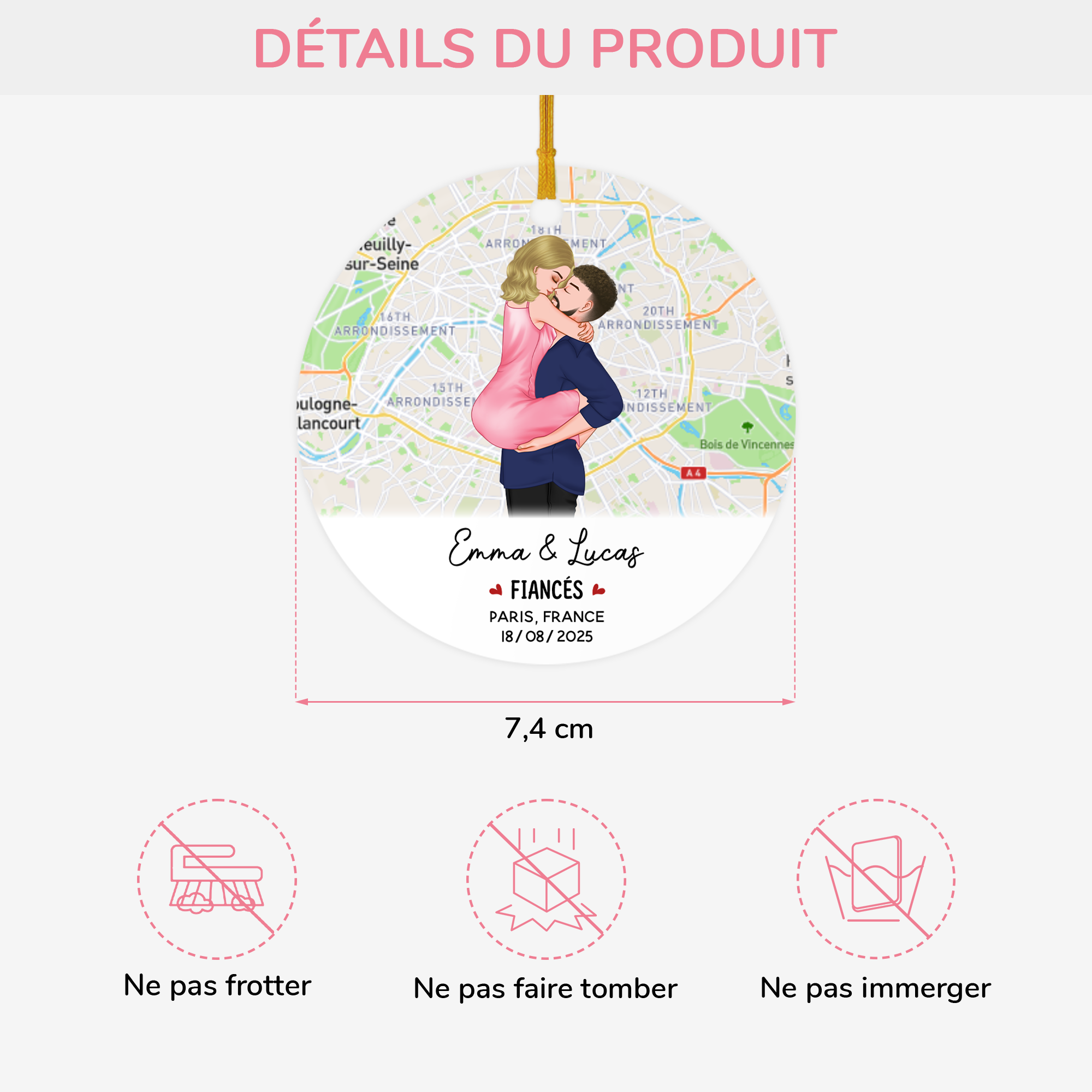 5254OFR3 ornement ceramique personnalise couple fiances avec carte geographique 5254oku7g