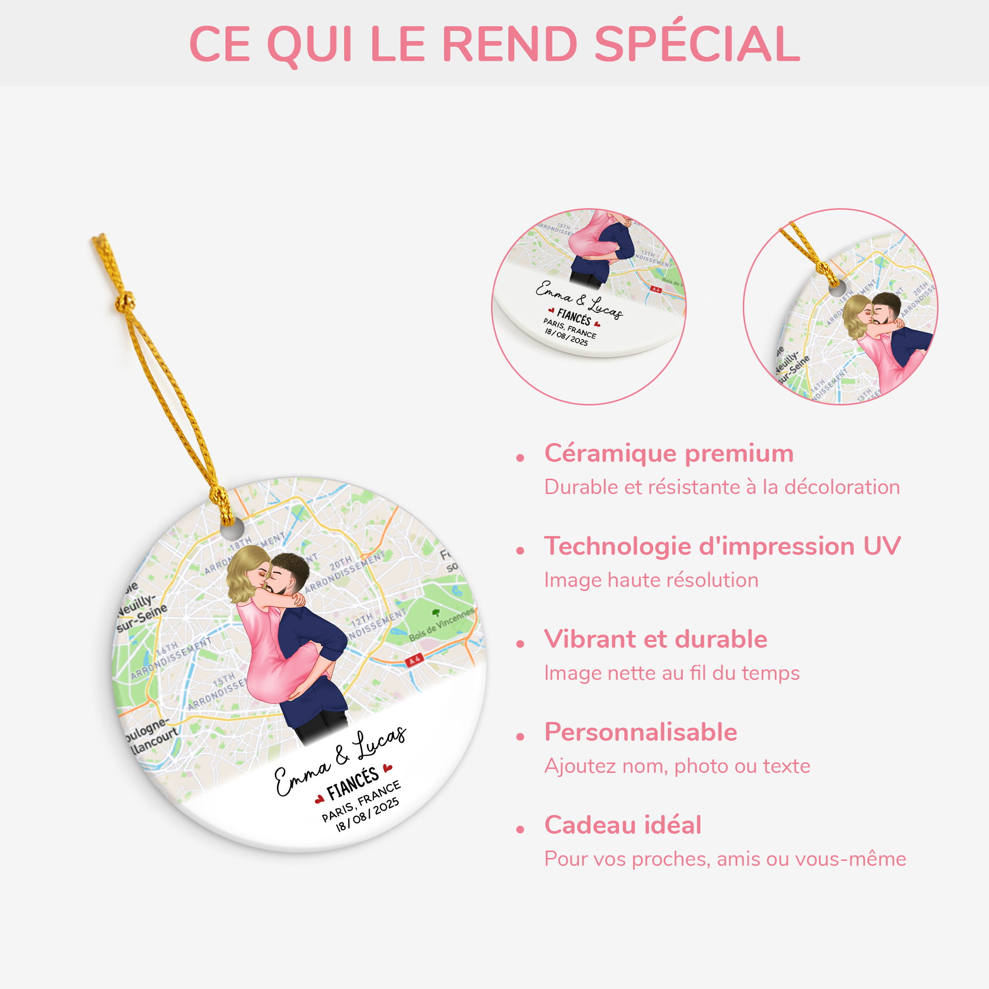 5254OFR4 ornement ceramique personnalise couple fiances avec carte geographique 5254oku7g