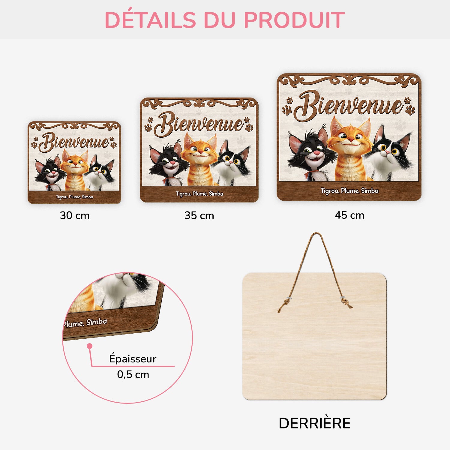 5321QFR3 plaque en bois personnalisee bienvenue version chat malin 5321q3ynd
