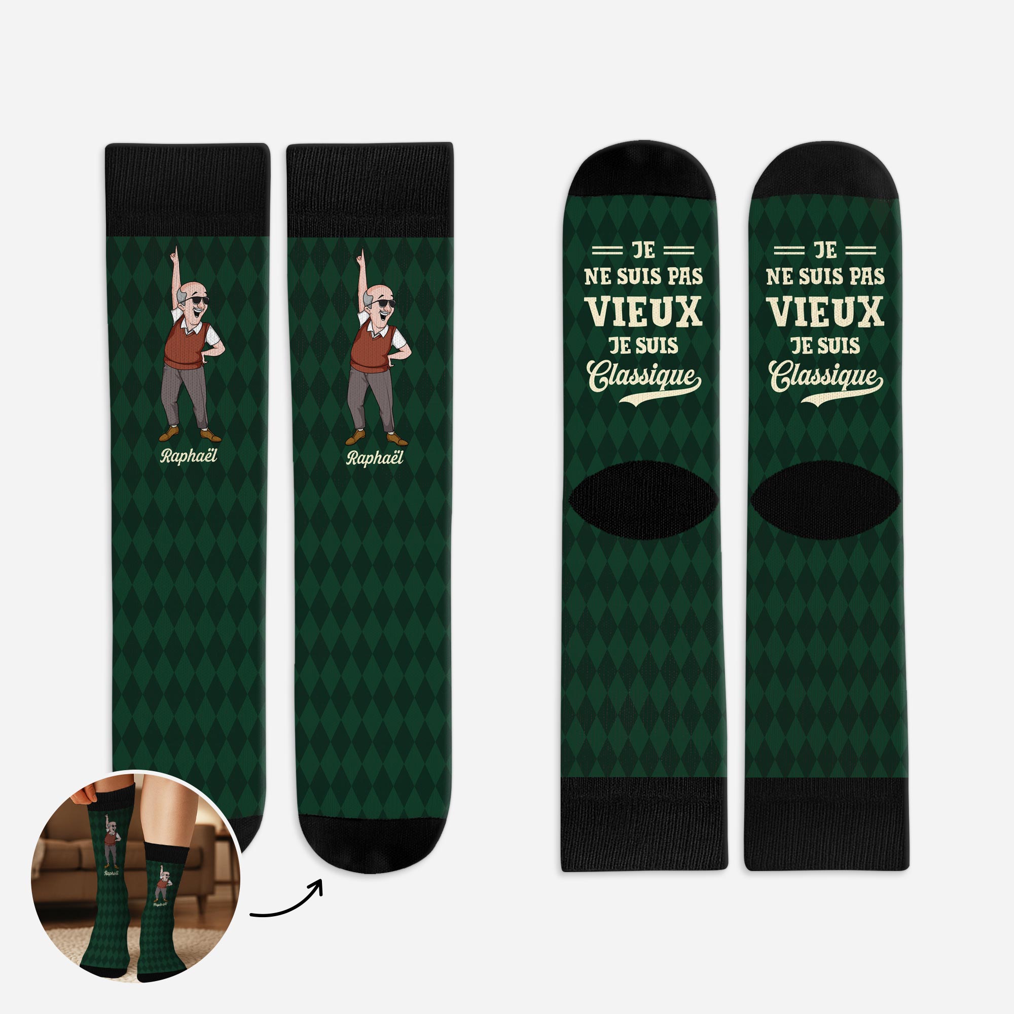 5322JFR1 chaussettes personnalisees homme humour je suis classique 5322j3nab