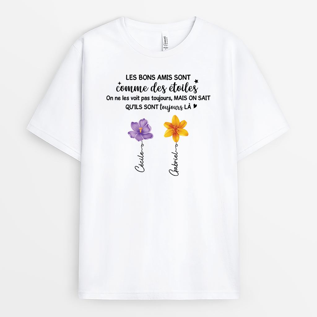 5342AFR1 t shirt personnalise amitie avec fleurs et prenoms _ amies comme des etoiles 5342akv0f