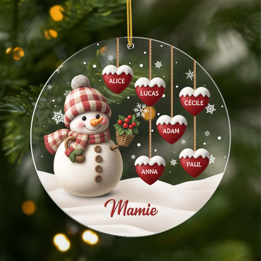5349OFR1 orement noel en acrylique personnalise mamie bonhomme de neige avec coeurs rouges 5349o8lna