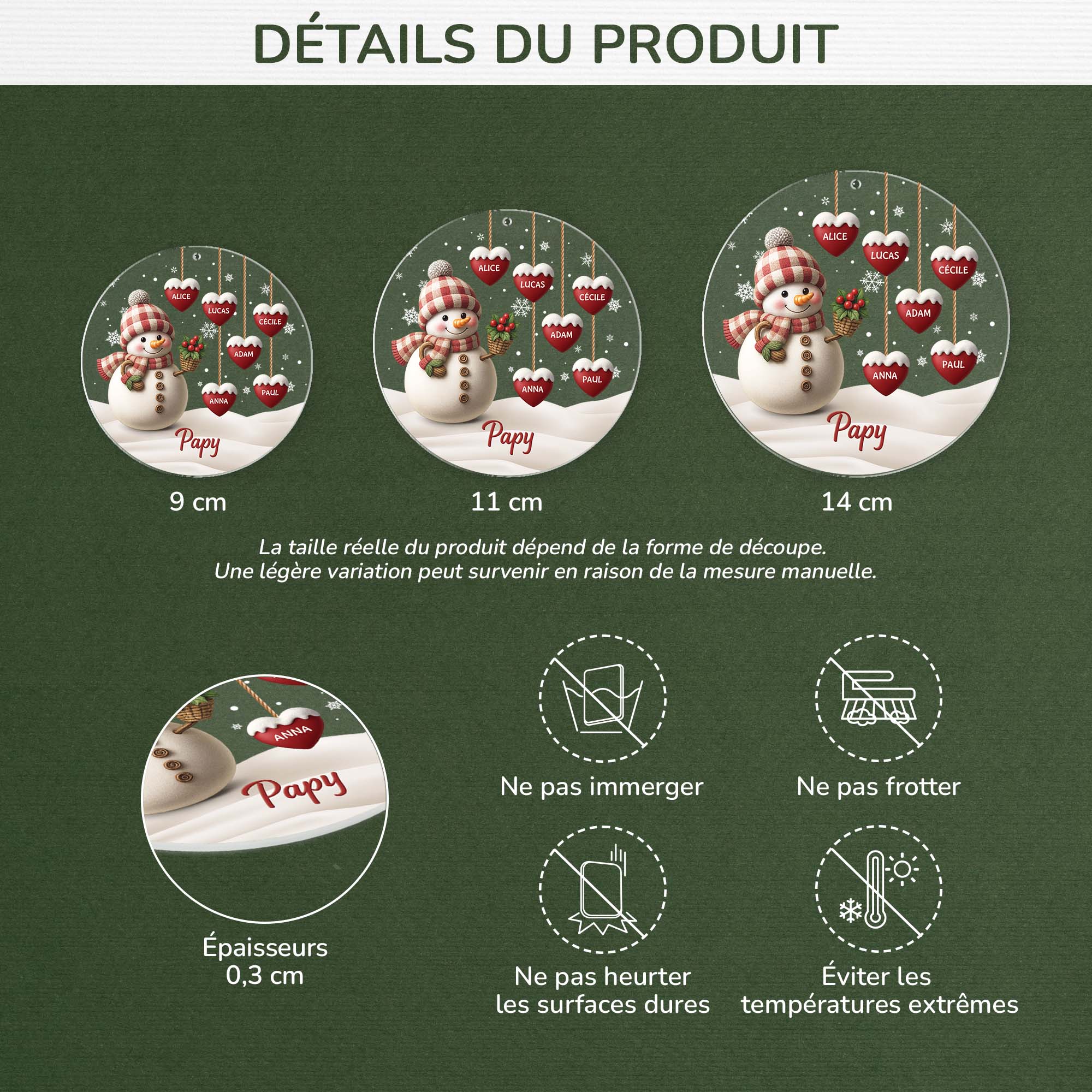 5349OFR3 orement noel en acrylique personnalise mamie bonhomme de neige avec coeurs rouges 5349o8lna