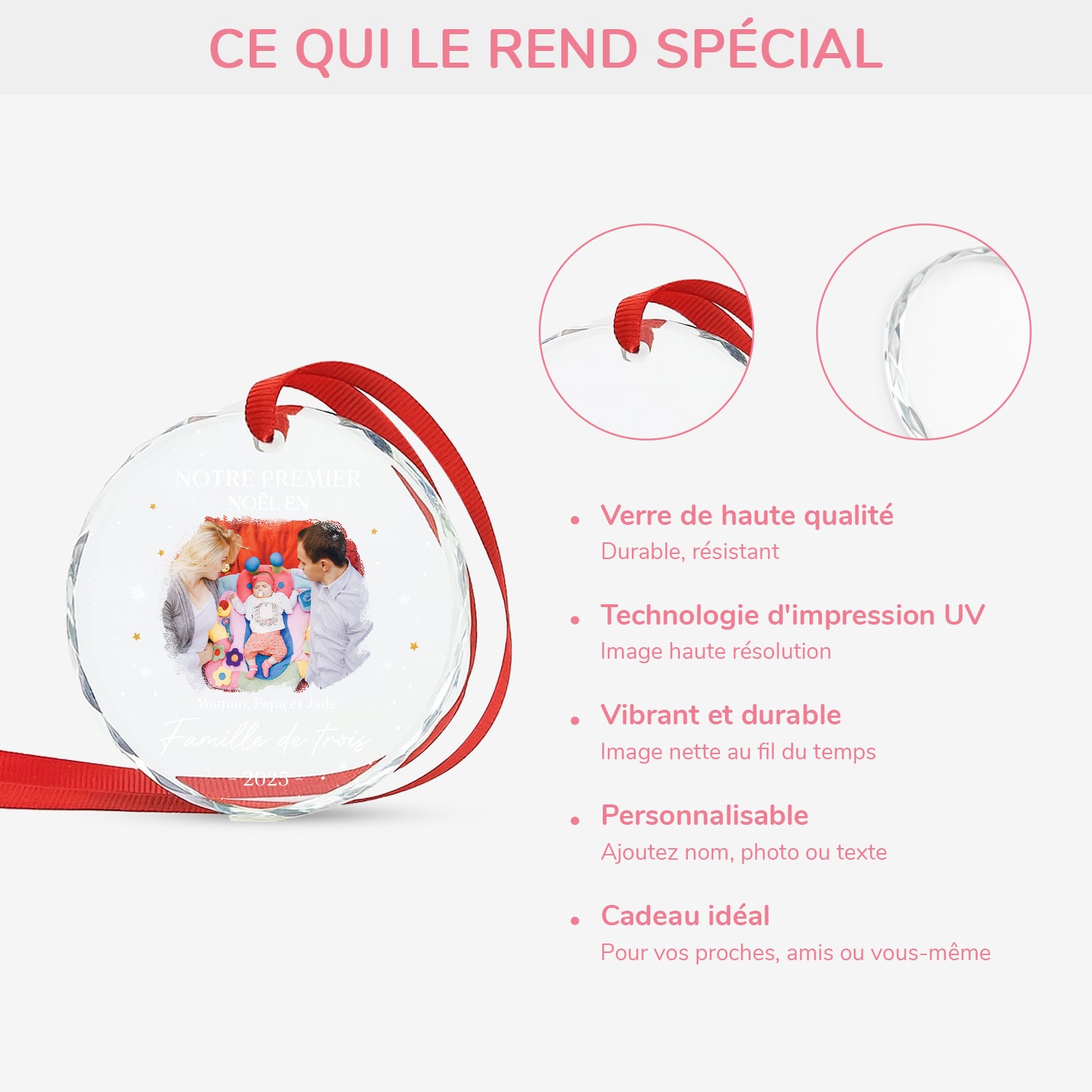 5350OFR4 ornement en verre personnalise avec photo notre premier noel en famille de trois 5350okuzi