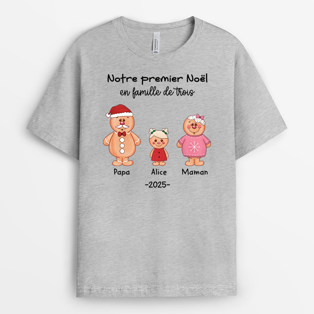 5354AFR2 t shirt personnalise notre premier noel en famille de trois 5354attzi