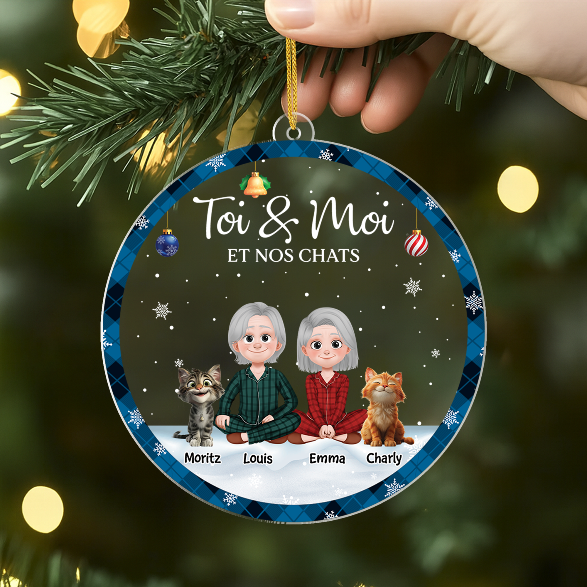5360OFR2 ornement noel en acrylique personnalise couple toi moi et notre chat 5360okz0d