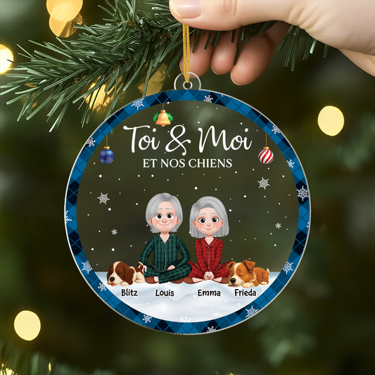 5360OFR2 ornement noel en acrylique personnalise couple toi moi et notre chien 5360okz0c