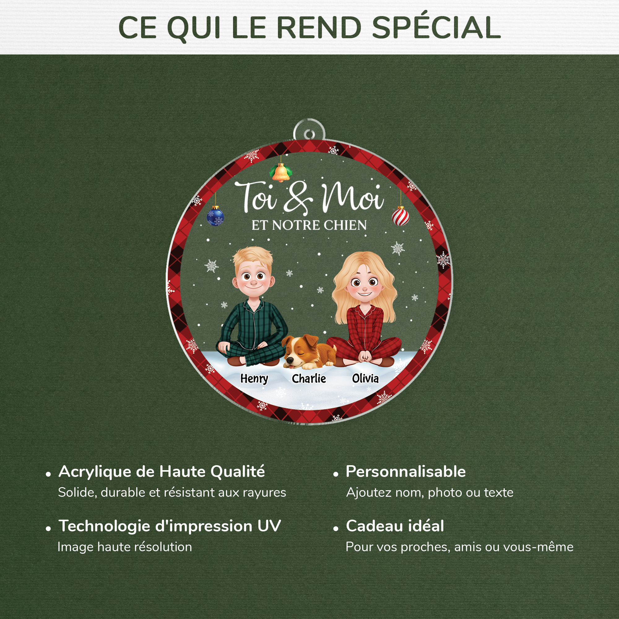 5360OFR4 ornement noel en acrylique personnalise couple toi moi et notre chien 5360okz0c