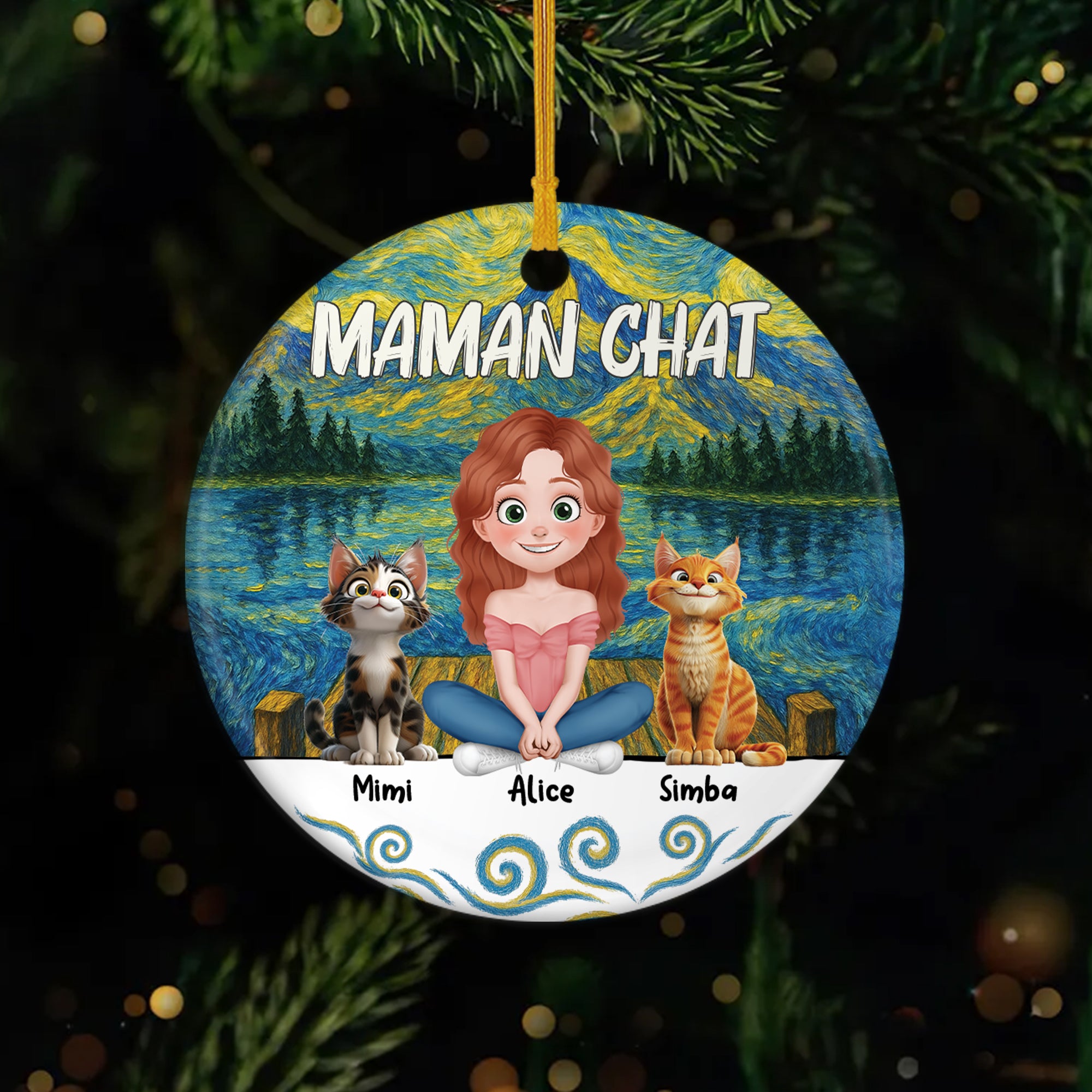 5361OFR1 ornement ceramique personnalise maman chat design cartoon 5361o3und