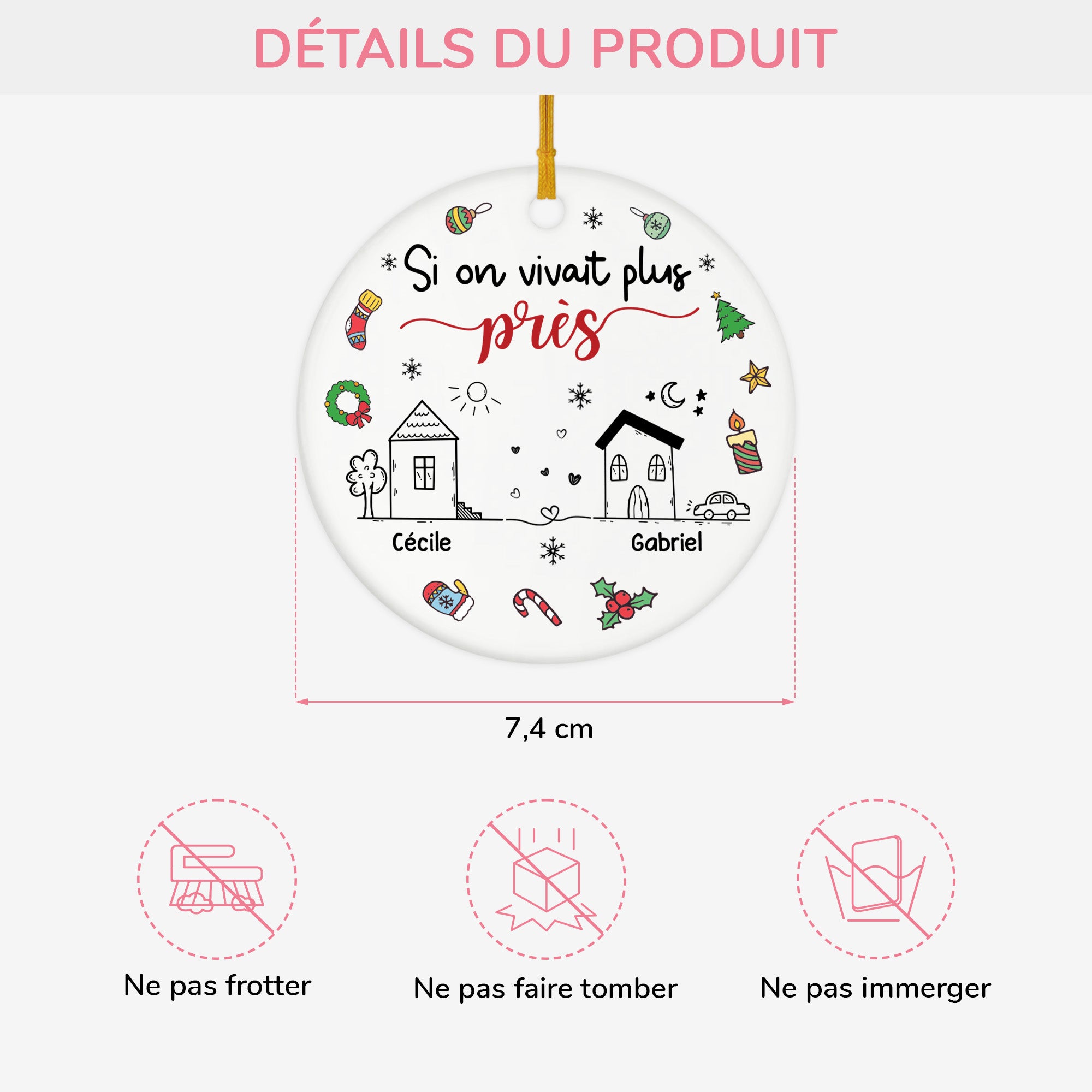 5373OFR3 ornement noel ceramique personnalise pour ami si on vivait plus pres 5373otmtf