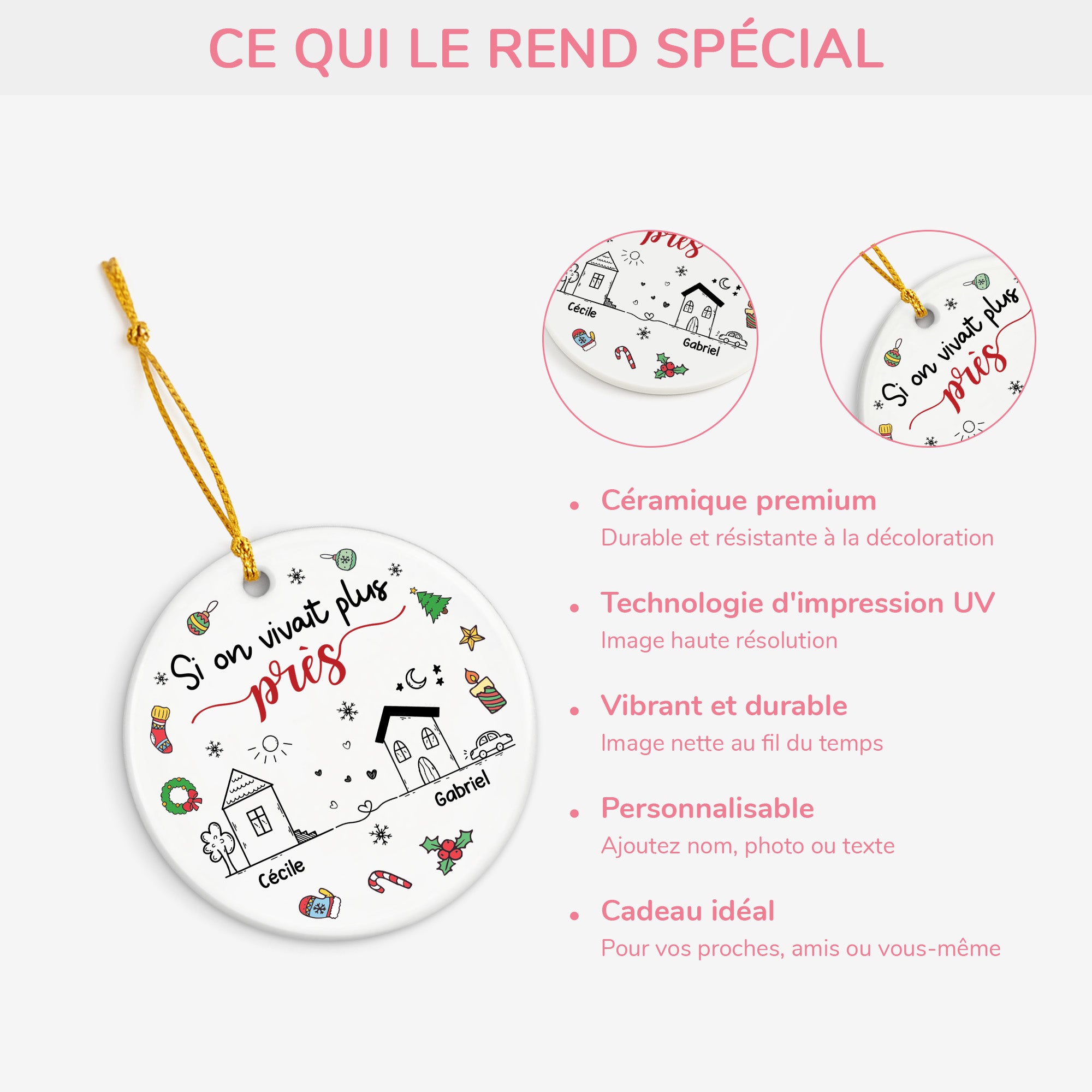 5373OFR4 ornement noel ceramique personnalise pour ami si on vivait plus pres 5373otmtf