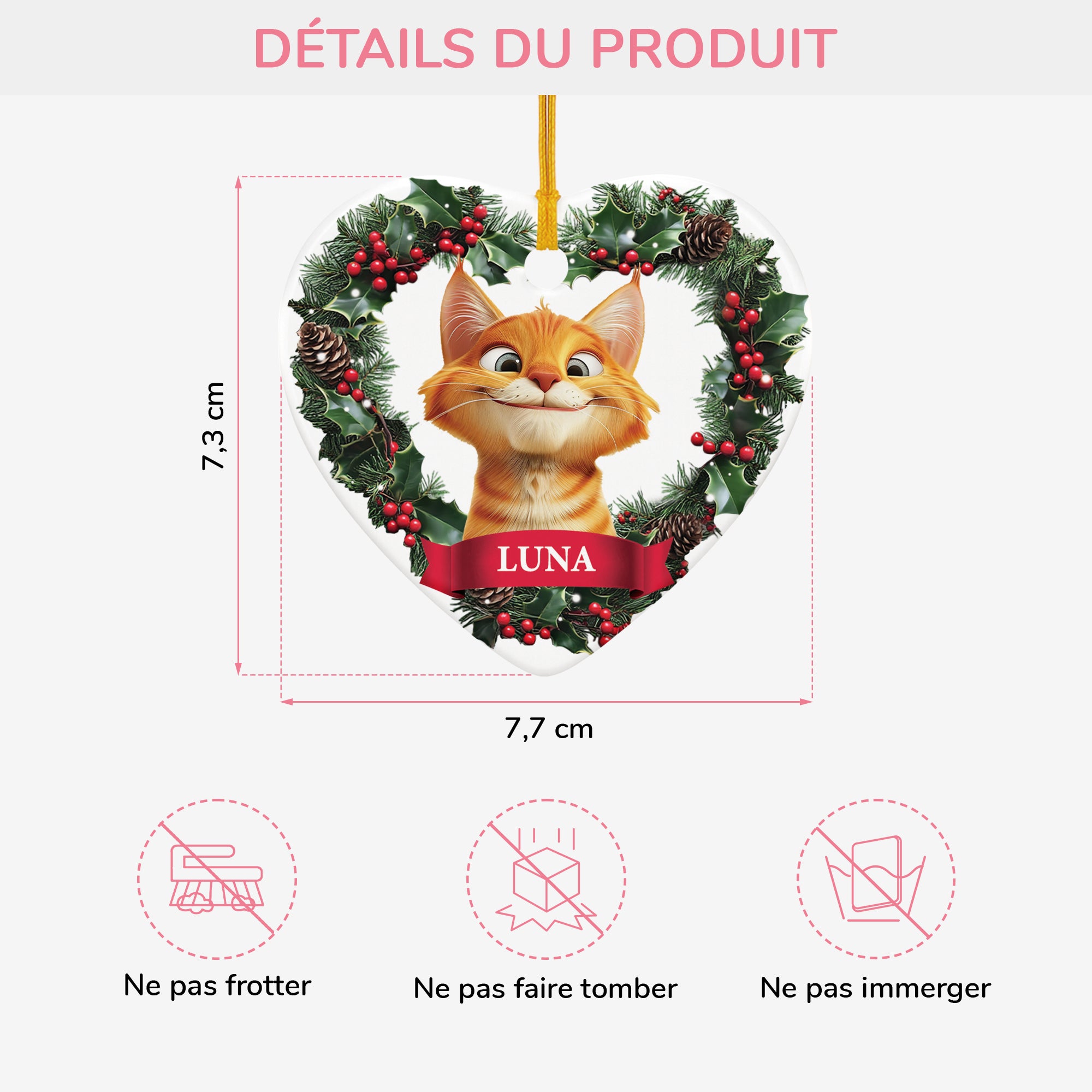 5377OFR3 ornement en verre noel mon petit coeur personnalise chat 5377o3vzd