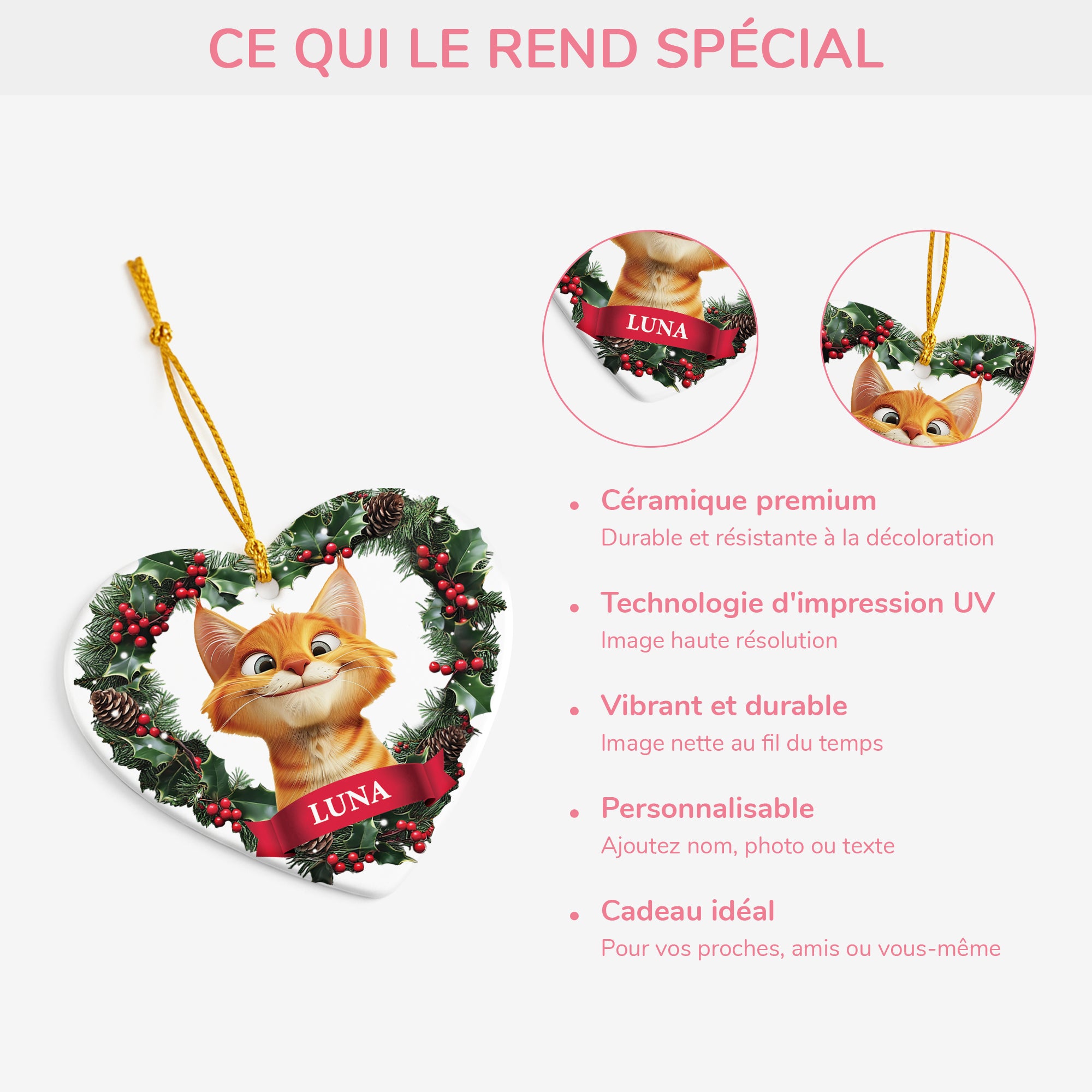 5377OFR4 ornement en verre noel mon petit coeur personnalise chat 5377o3vzd