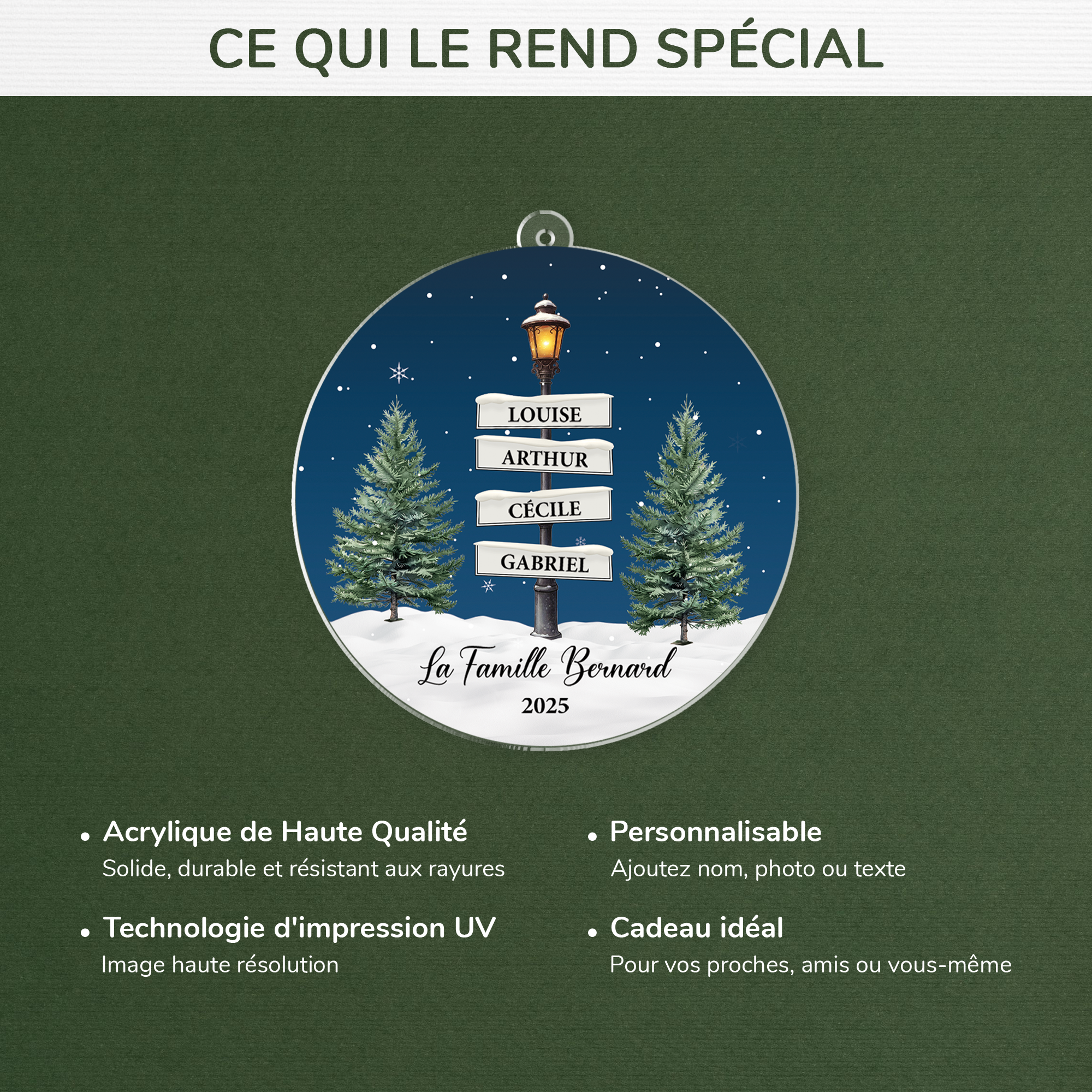 5381OFR4 ornement acrylique personnalise avec prenom lampadaire noel de famille 5381otuzi