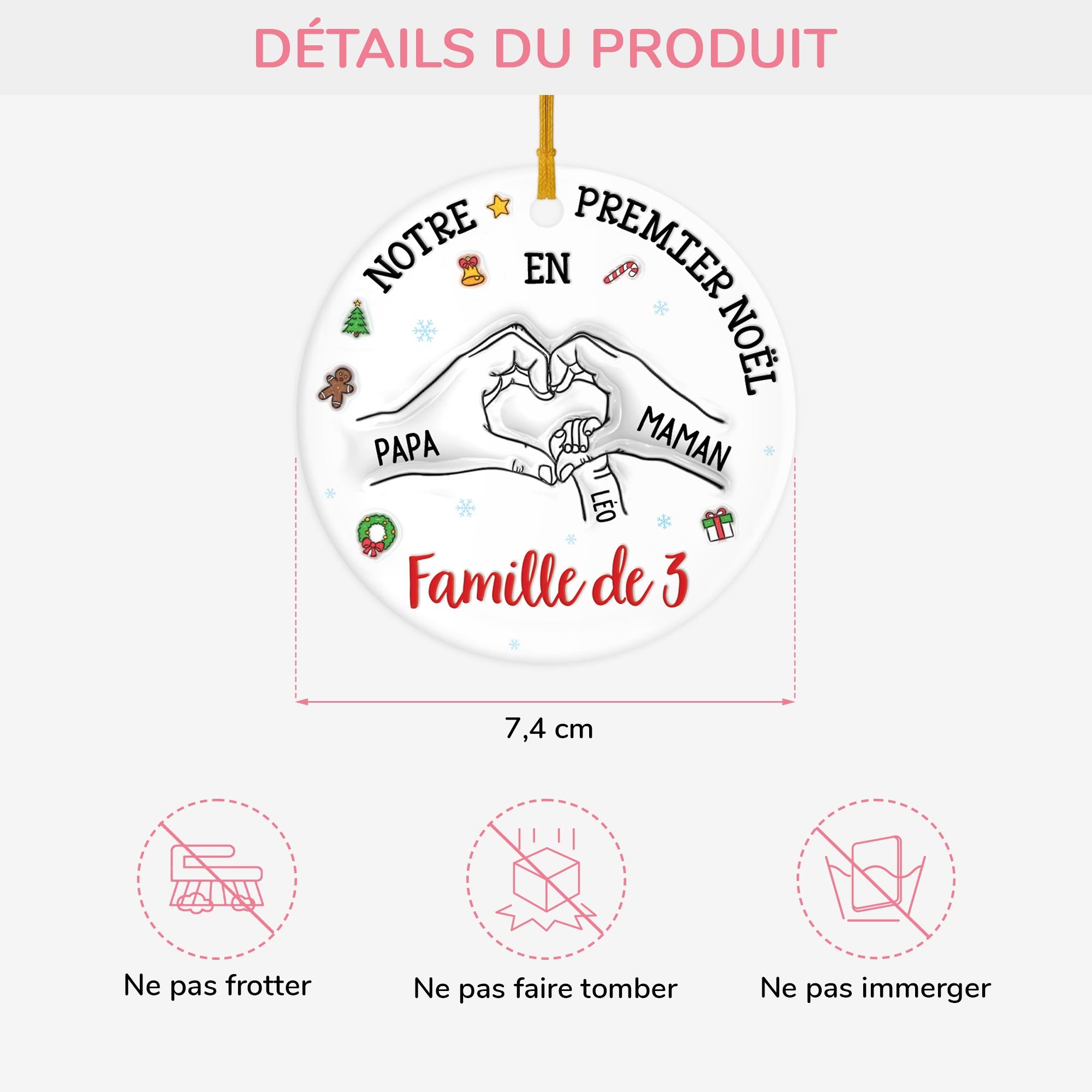 5383OFR3 effet dimpression 3d ornement ceramique personnalise notre premier noel en famille de 3 5383o