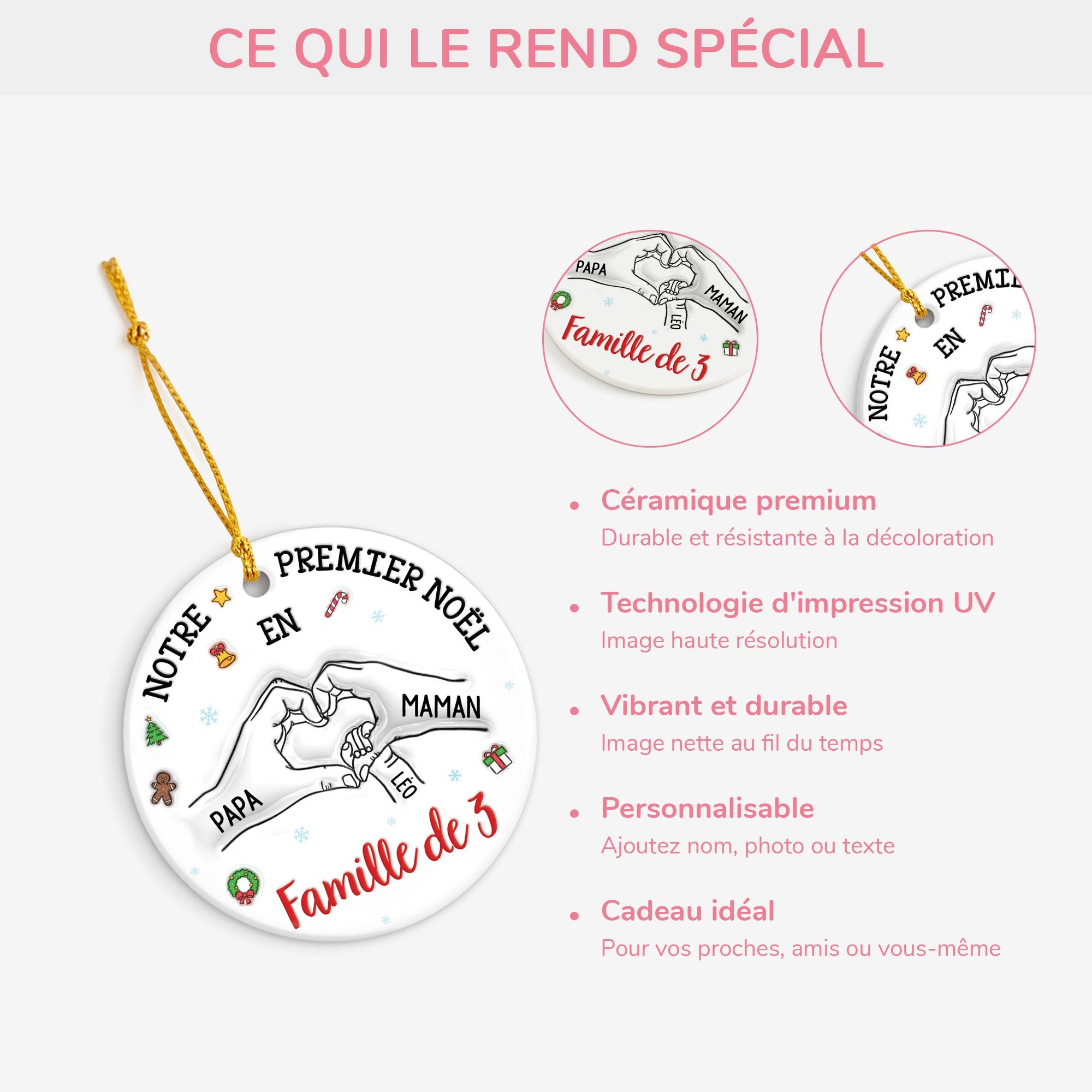 5383OFR4 effet dimpression 3d ornement ceramique personnalise notre premier noel en famille de 3 5383o