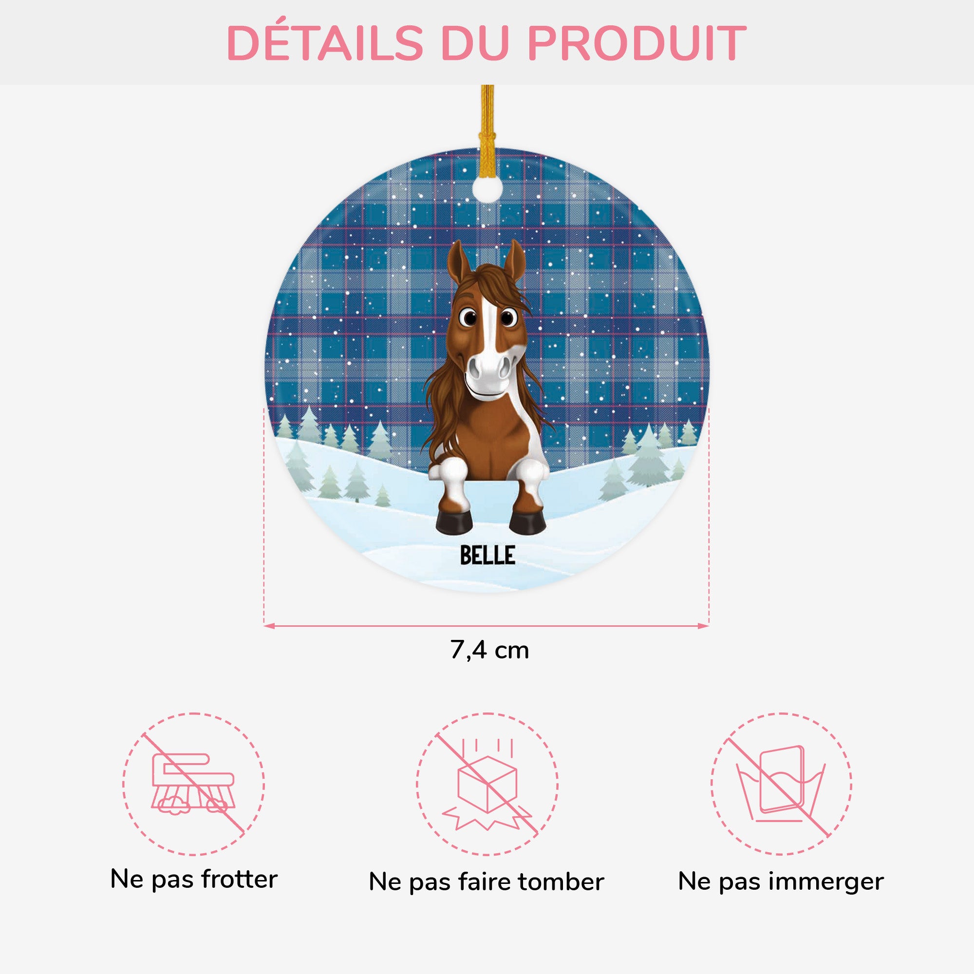 5387OFR3 ornement ceramique noel carreaux personnalise cheval 5387o6vau