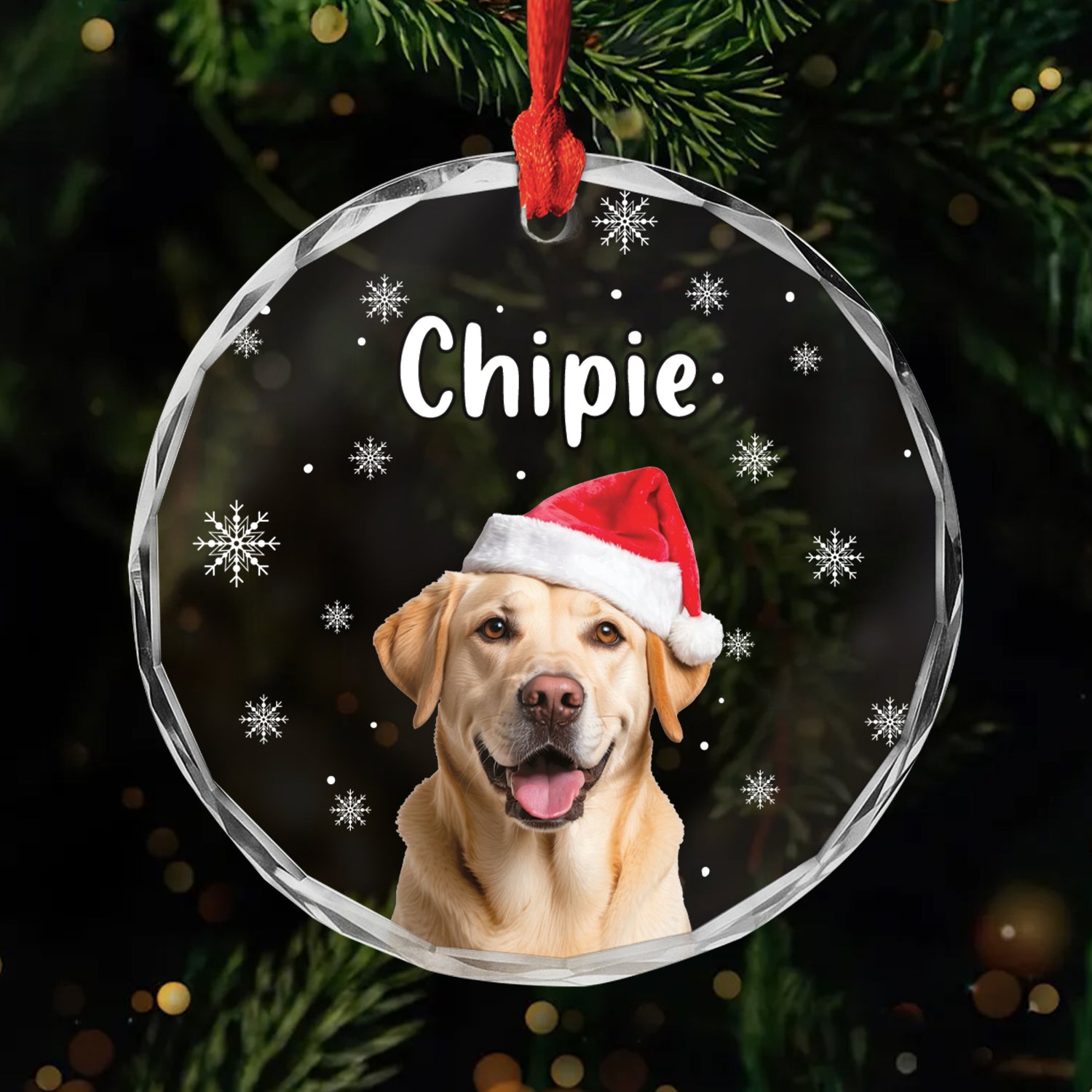 5388OFR1 ornement en verre bonnet de noel personnalise chien 5388o6vcc