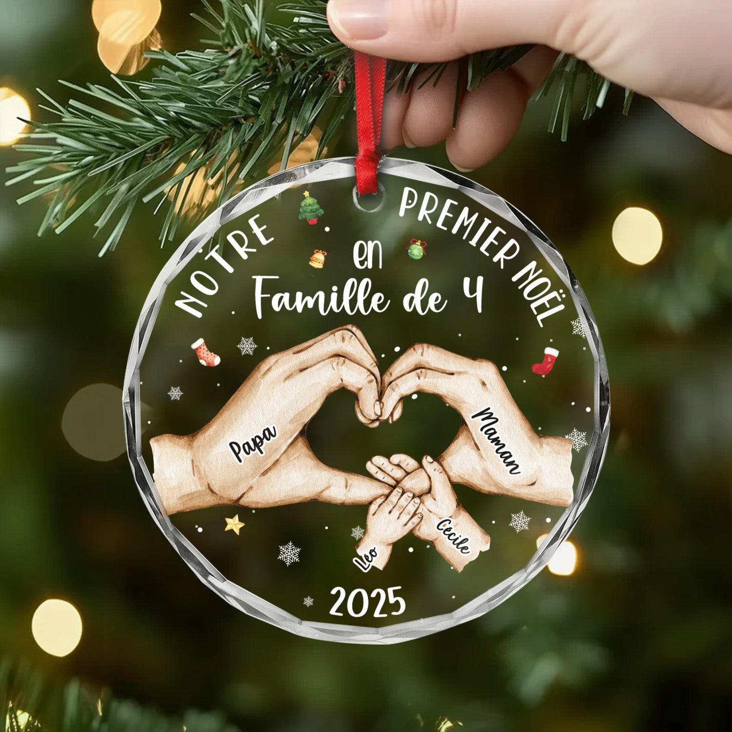 Photophore Verre Personnalisé 'Notre Famille' - Gravure Des Prénoms Au Choix, Cadeau Idéal Famille, Noir/Or, Fête Des Mères, Anniversaire, Noël