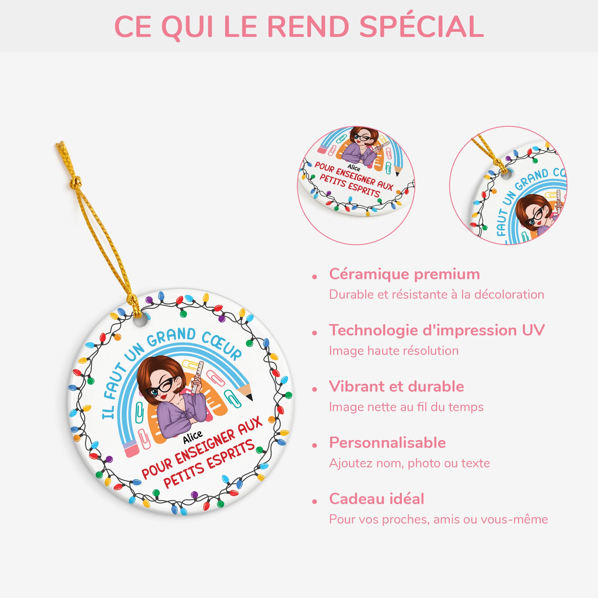 5405OFR4 ornement ceramique personnalise pour femme il faut un grand coeur pour enseigner aux petits esprits 5405okumt