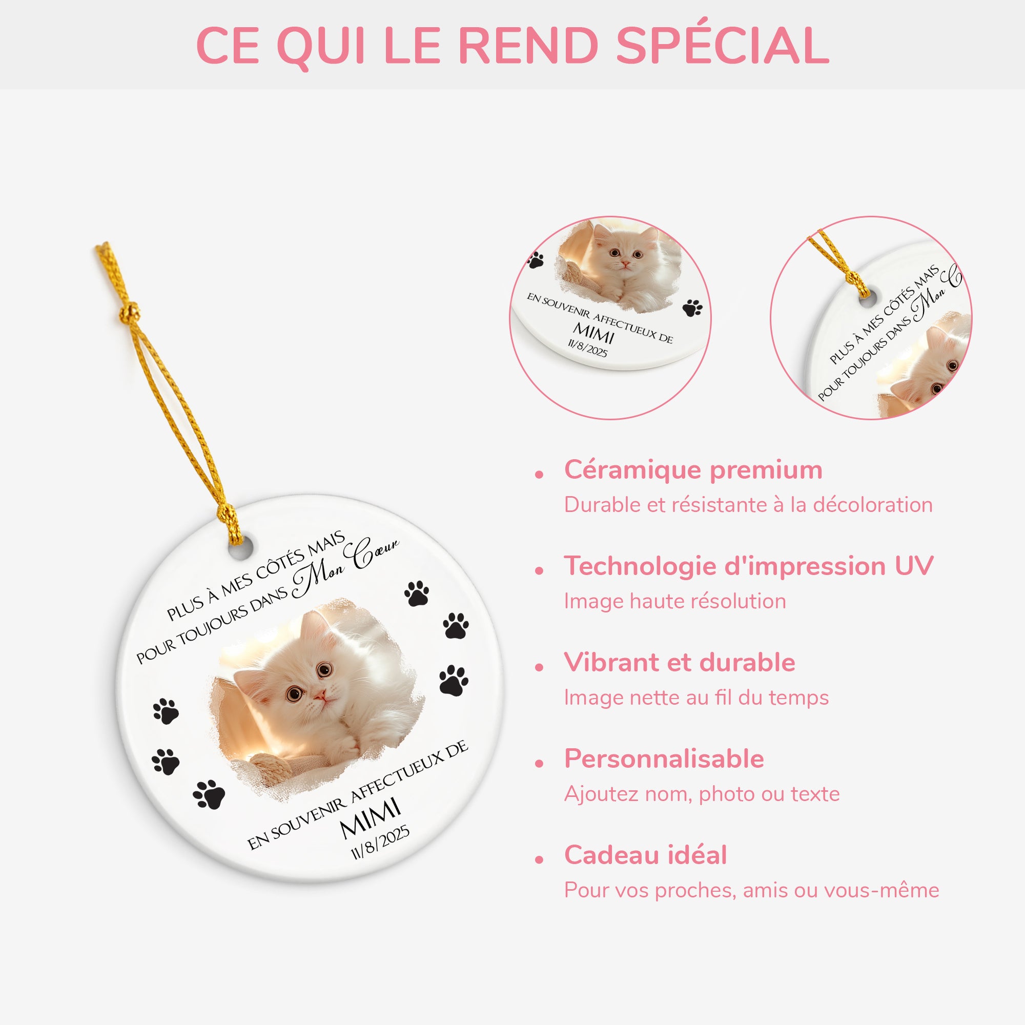 5408OFR3 ornement ceramique personnalise chat photo les anges parfois ont des pattes 5408okqcd