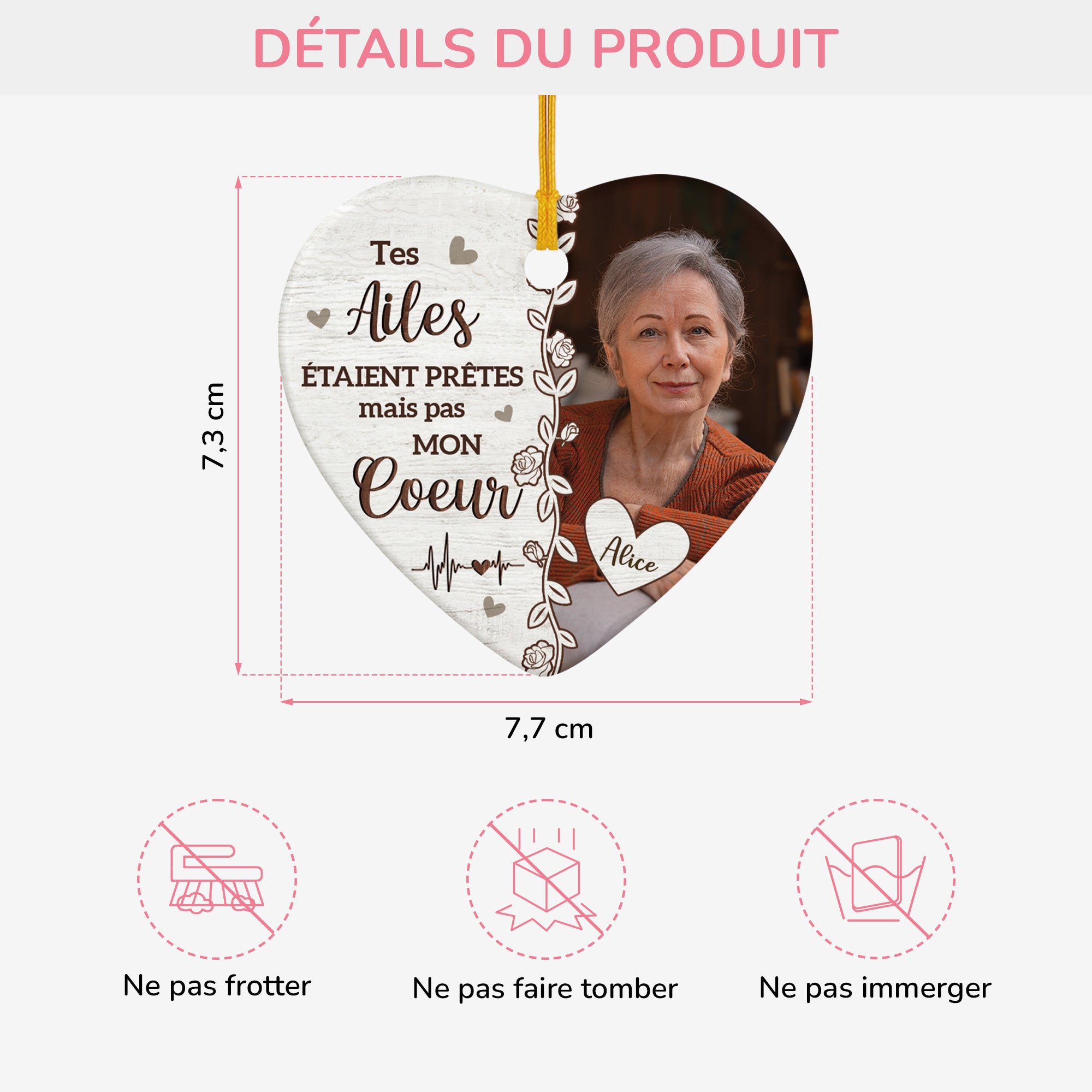 5410OFR3 ornement noel ceramique personnalise commemoratif avec photo mon coeur netait pas pret 5410o3laa