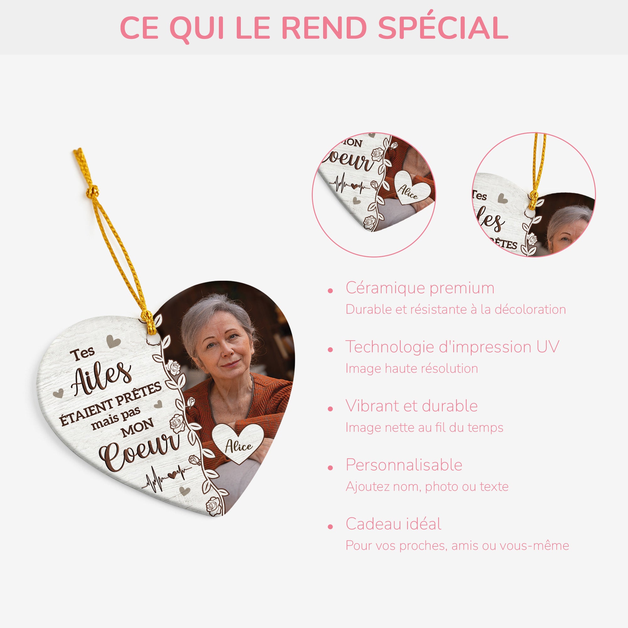 5410OFR4 ornement noel ceramique personnalise commemoratif avec photo mon coeur netait pas pret 5410o3laa